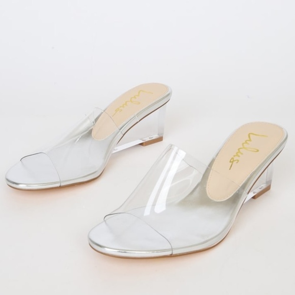 Lulu’s Selyn Clear Vinyl Wedge Sandals Clear Acrylic Wedge Heel NEW